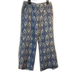 CHICOS Women's Blue White Linen Casual Resort Beach Pants Size XS